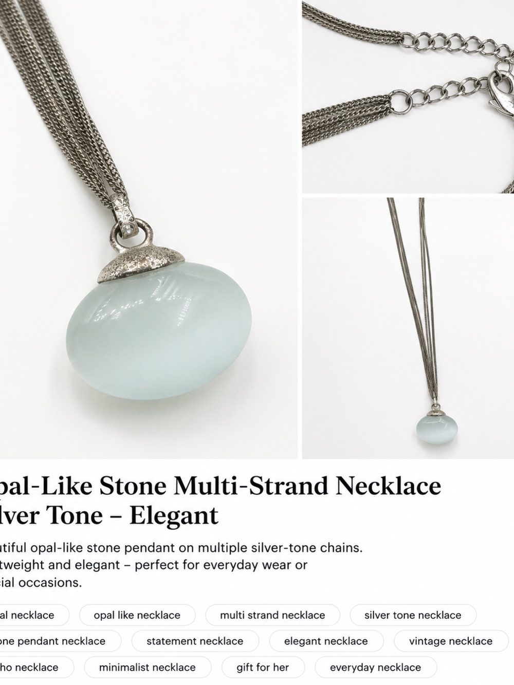 Opal-Like Stone Multi-Strand Silver-Tone Statement Necklace